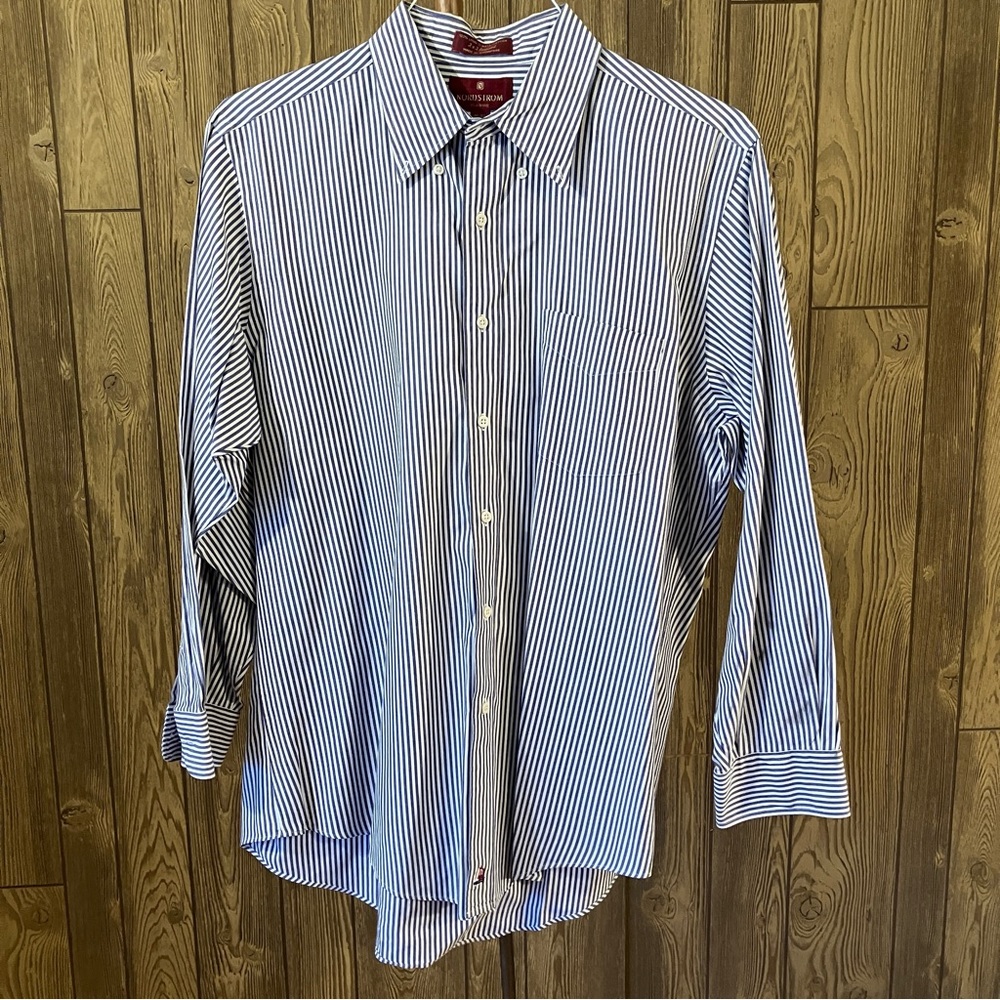 Nordstrom Classic Mens Blue & White Pinstriped Long Sleeve Dress Shirt Large